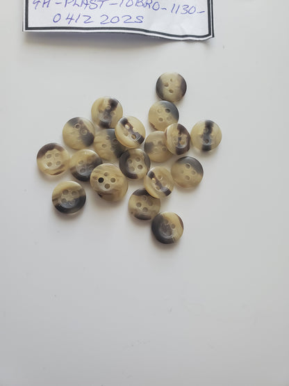 Brown Round 4-Holed Buttons, Size 10mm, 1cm, Plastic QTY 19