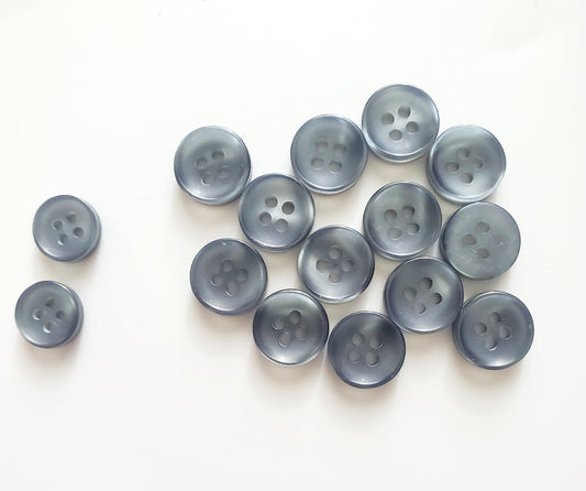 Grey Round 4-Holed Sewing Buttons, Shirt & Cuff Buttons, Size 1.2cm, 1cm, Plastic, QTY 15