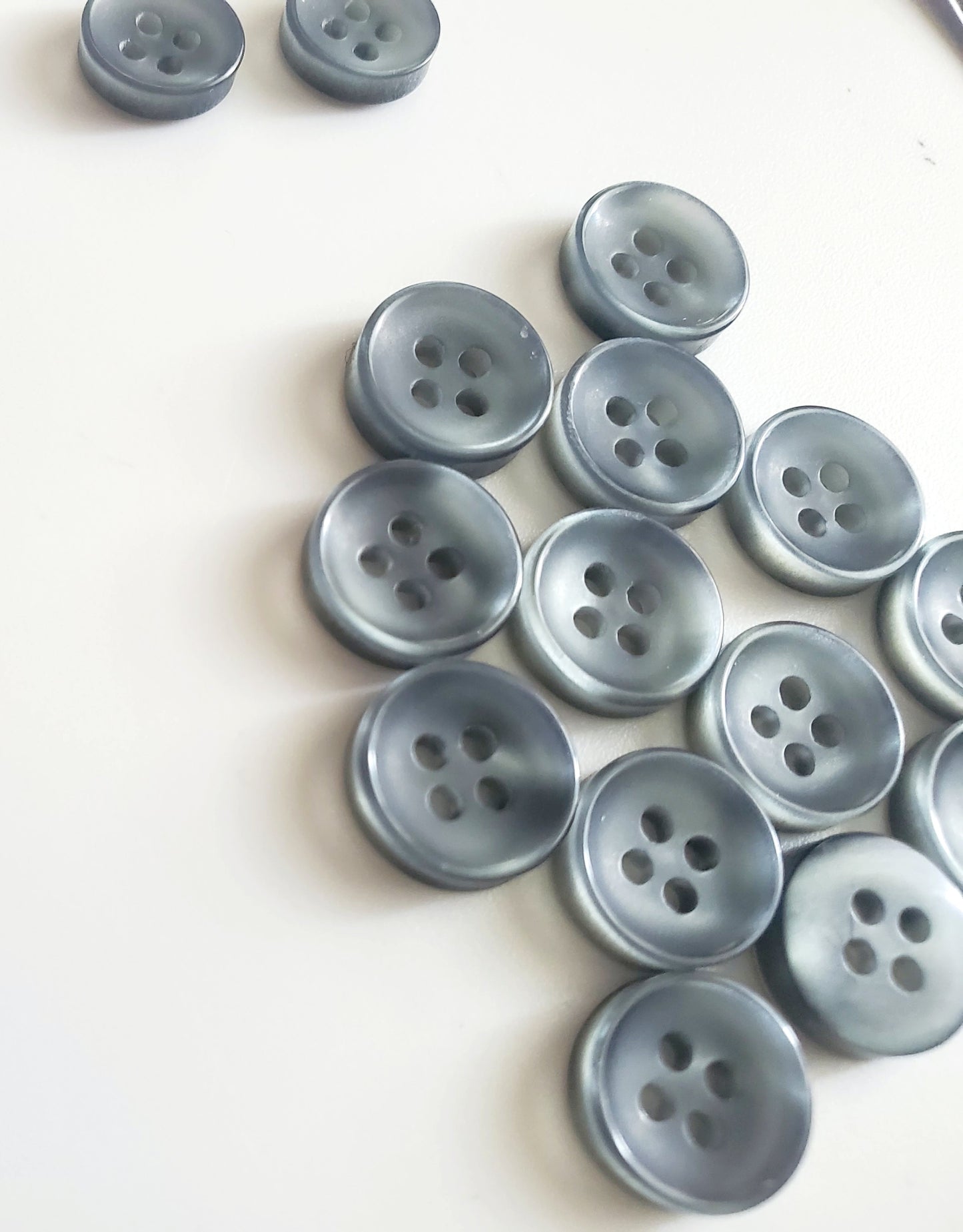 Grey Round 4-Holed Sewing Buttons, Shirt & Cuff Buttons, Size 1.2cm, 1cm, Plastic, QTY 15