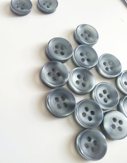 Grey Round 4-Holed Sewing Buttons, Shirt & Cuff Buttons, Size 1.2cm, 1cm, Plastic, QTY 15