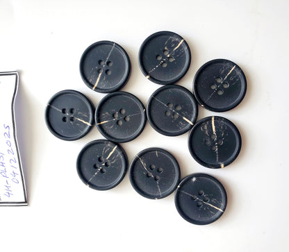 Black Round 4-Holed Buttons, Size 23mm, 2.3cm, Plastic, QTY 10