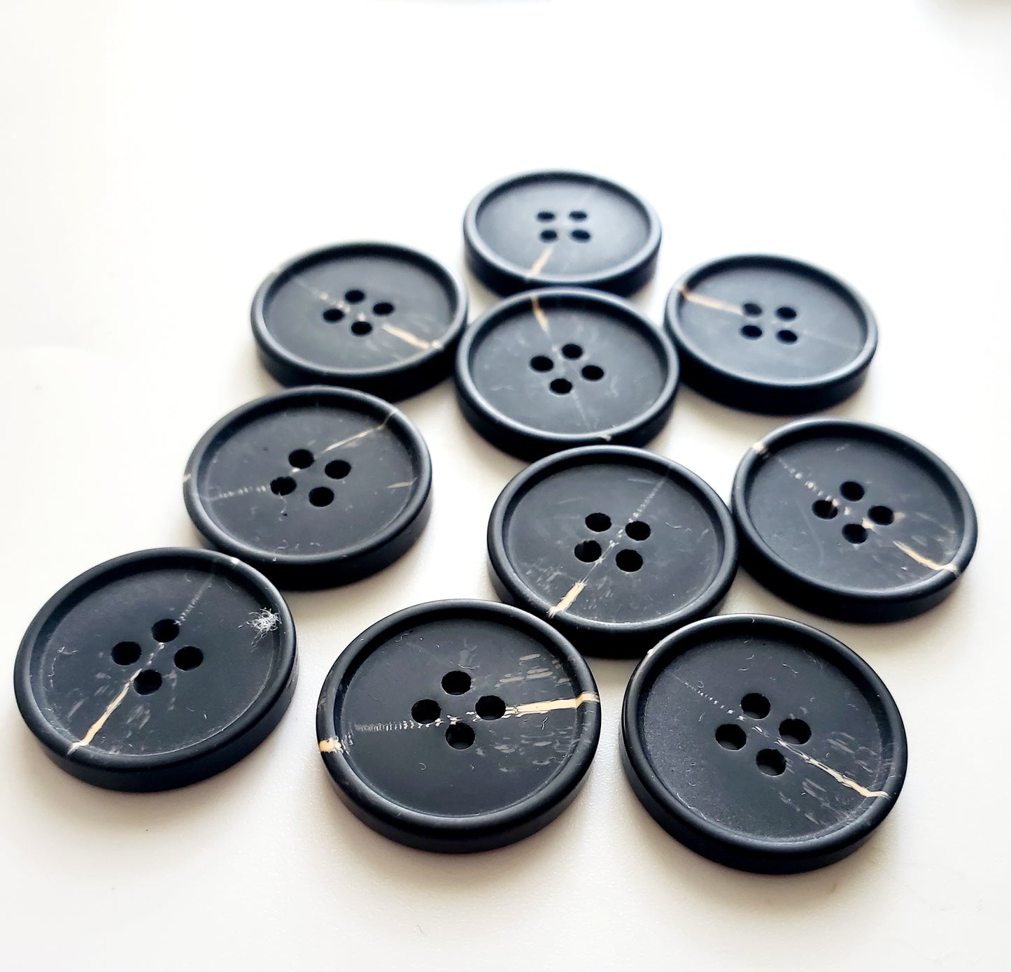 Black Round 4-Holed Buttons, Size 23mm, 2.3cm, Plastic, QTY 10