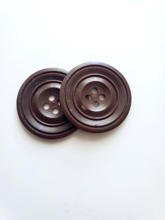Large Brown Round Bakelite Sewing Buttons, 4-Holed Buttons, Size 35mm, 3.5cm, Plastic QTY 2