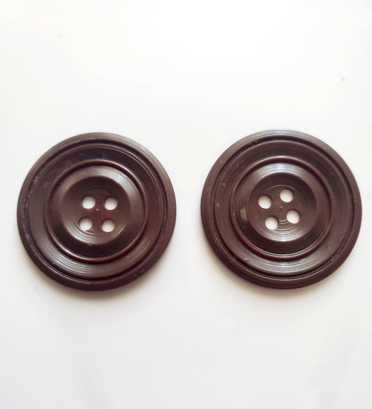 Large Brown Round Bakelite Sewing Buttons, 4-Holed Buttons, Size 35mm, 3.5cm, Plastic QTY 2