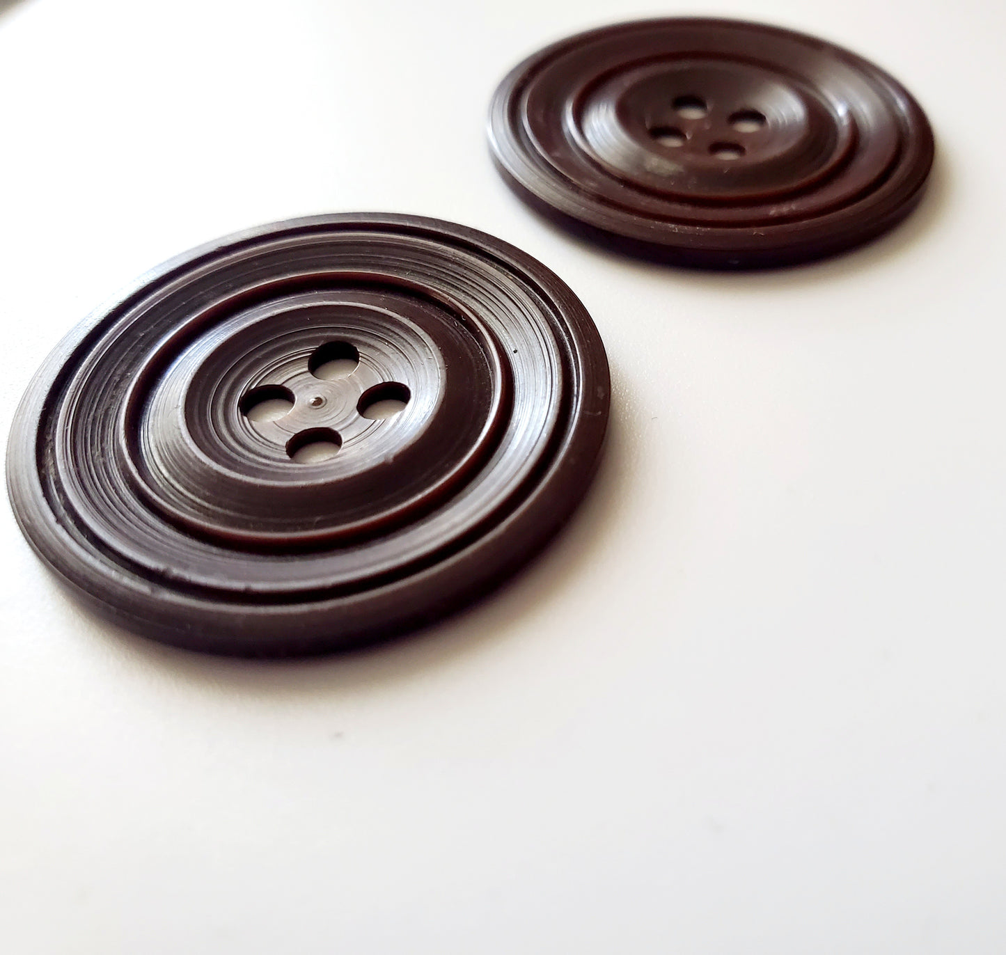 Large Brown Round Bakelite Sewing Buttons, 4-Holed Buttons, Size 35mm, 3.5cm, Plastic QTY 2