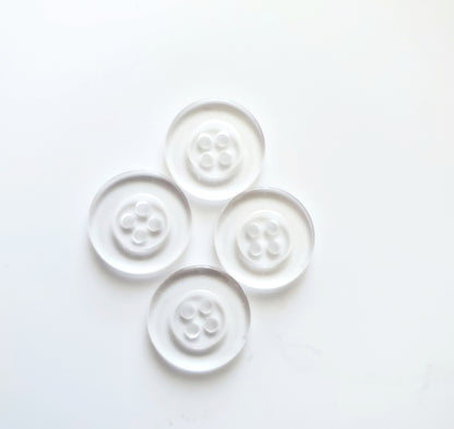 Clear Round Sewing Buttons, 4-Holed Buttons, Size 15mm, 1.5cm, Plastic QTY 4