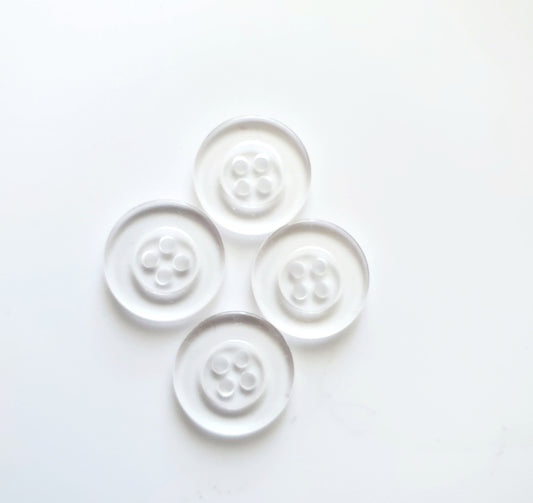 Clear Round Sewing Buttons, 4-Holed Buttons, Size 15mm, 1.5cm, Plastic QTY 4