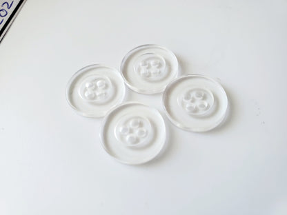 Clear Round Sewing Buttons, 4-Holed Buttons, Size 15mm, 1.5cm, Plastic QTY 4