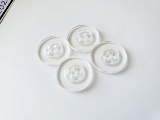 Clear Round Sewing Buttons, 4-Holed Buttons, Size 15mm, 1.5cm, Plastic QTY 4