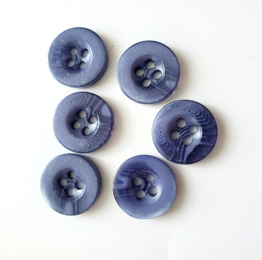 Blue Round 4-Holed Buttons, Size 15mm, 1.5cm, Plastic, QTY 6