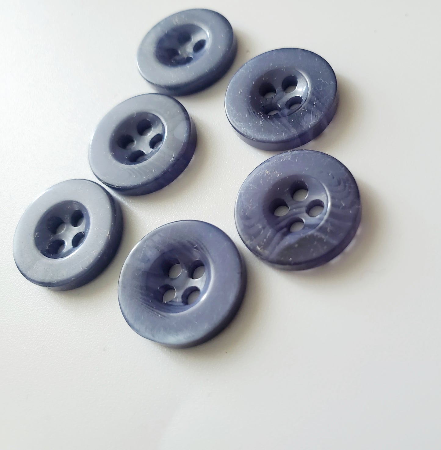 Blue Round 4-Holed Buttons, Size 15mm, 1.5cm, Plastic, QTY 6