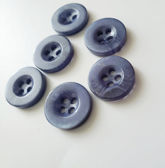 Blue Round 4-Holed Buttons, Size 15mm, 1.5cm, Plastic, QTY 6