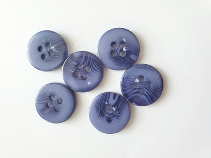 Blue Round 4-Holed Buttons, Size 15mm, 1.5cm, Plastic, QTY 6