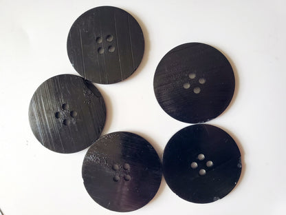 Vintage Bakelite Black 4-Holed Sewing Buttons, Size 34mm, 3.4cm, QTY 5