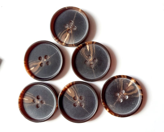 Brown Round 4-Holed Sewing Buttons, Size 25mm, 2.5cm, Plastic QTY 6
