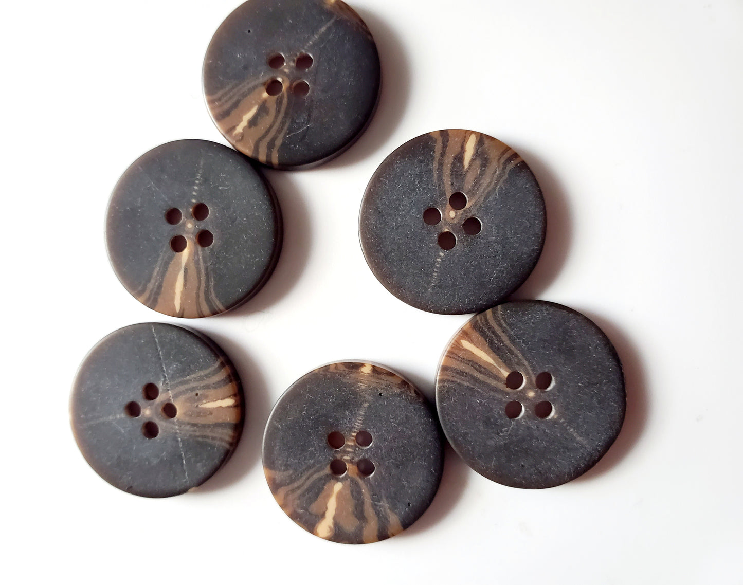 Brown Round 4-Holed Sewing Buttons, Size 25mm, 2.5cm, Plastic QTY 6