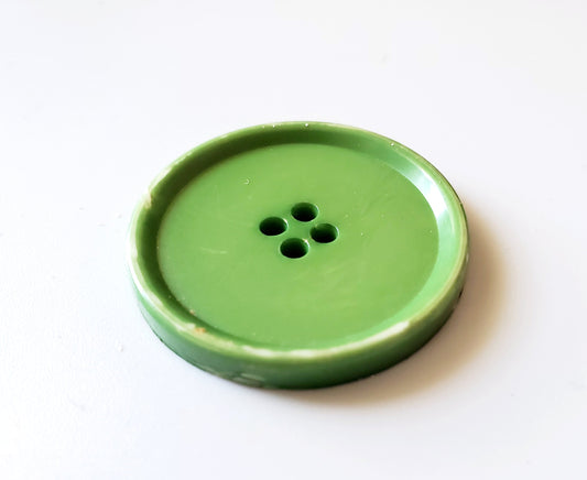 1 Green Large Sewing Button, 4-Holed Button, Size 35mm, 3.5cm, Plastic QTY 1