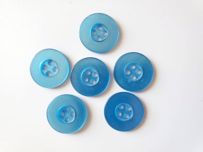 Blue Round Sewing Buttons, 4-Holed Buttons, Size 17mm, 1.7cm, Plastic QTY 6