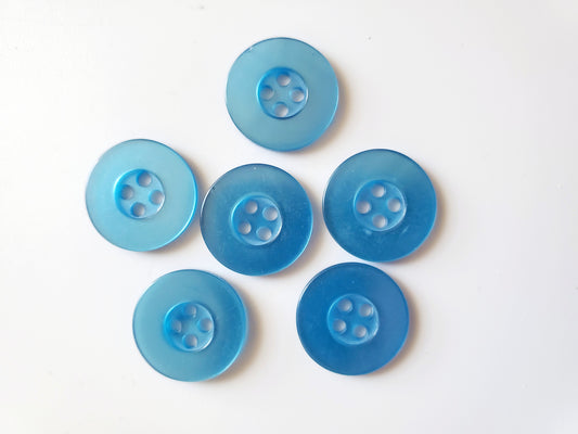 Blue Round Sewing Buttons, 4-Holed Buttons, Size 17mm, 1.7cm, Plastic QTY 6