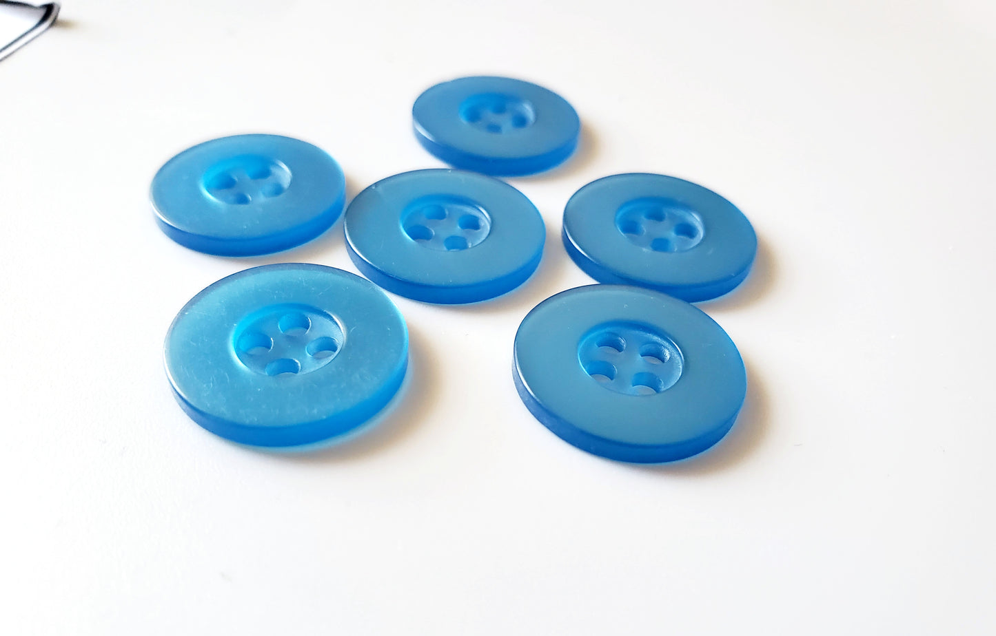 Blue Round Sewing Buttons, 4-Holed Buttons, Size 17mm, 1.7cm, Plastic QTY 6