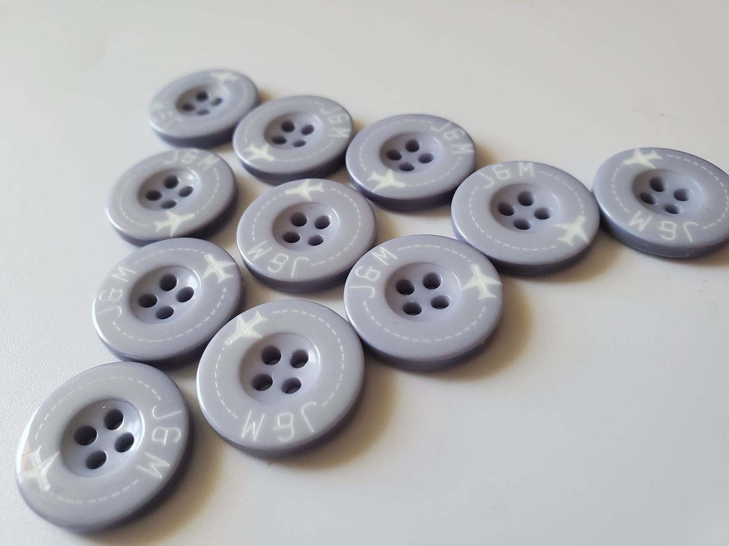 Blue Round Sewing Pattern, 4-Holed Buttons, Airplane Theme, Size 20mm, 2cm, Plastic QTY 11