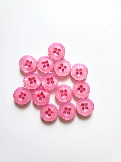 Pink Round 4-Holed Buttons, Size 8mm, Plastic, QTY 6