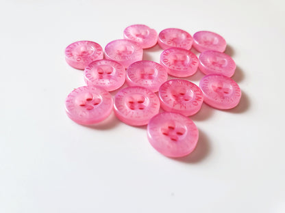 Pink Round 4-Holed Buttons, Size 8mm, Plastic, QTY 6