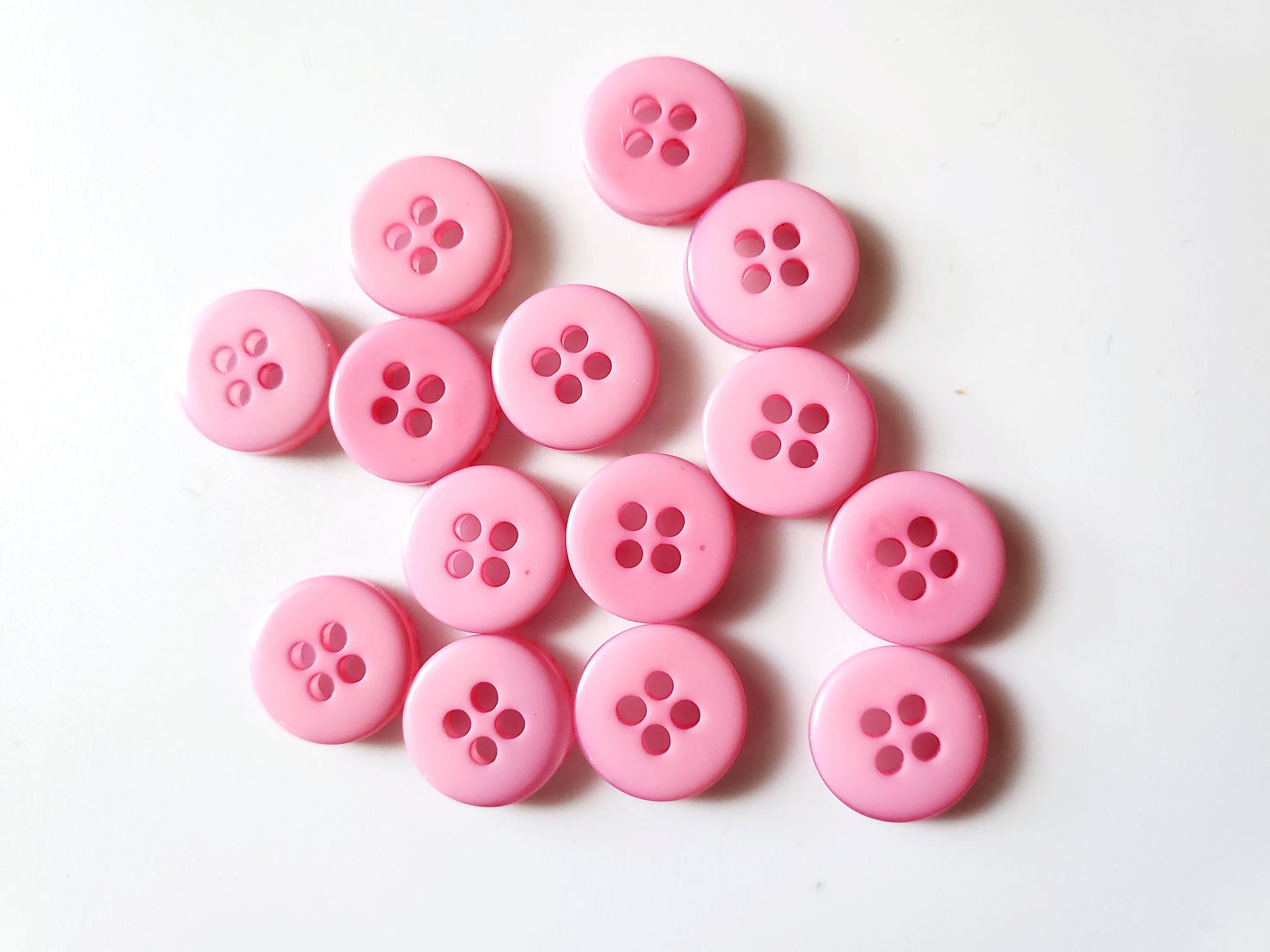 Pink Round 4-Holed Buttons, Size 8mm, Plastic, QTY 6