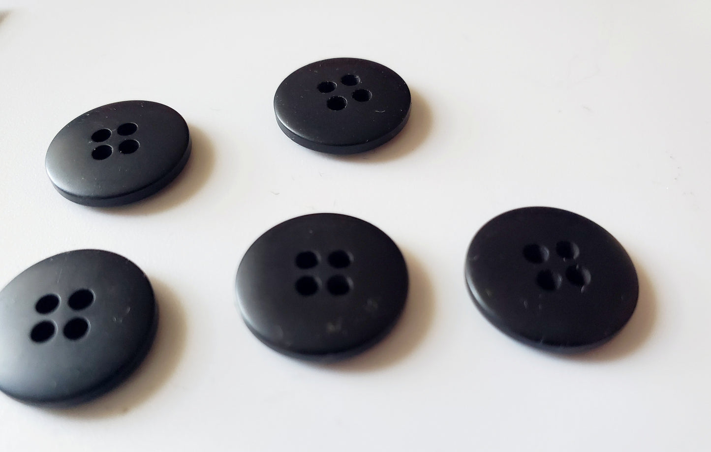 Black Round 4-Holed Sewing Buttons, Size 15mm, 1.5cm, Plastic QTY 5