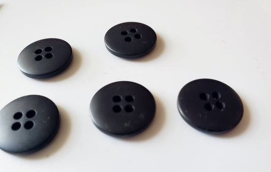 Black Round 4-Holed Sewing Buttons, Size 15mm, 1.5cm, Plastic QTY 5