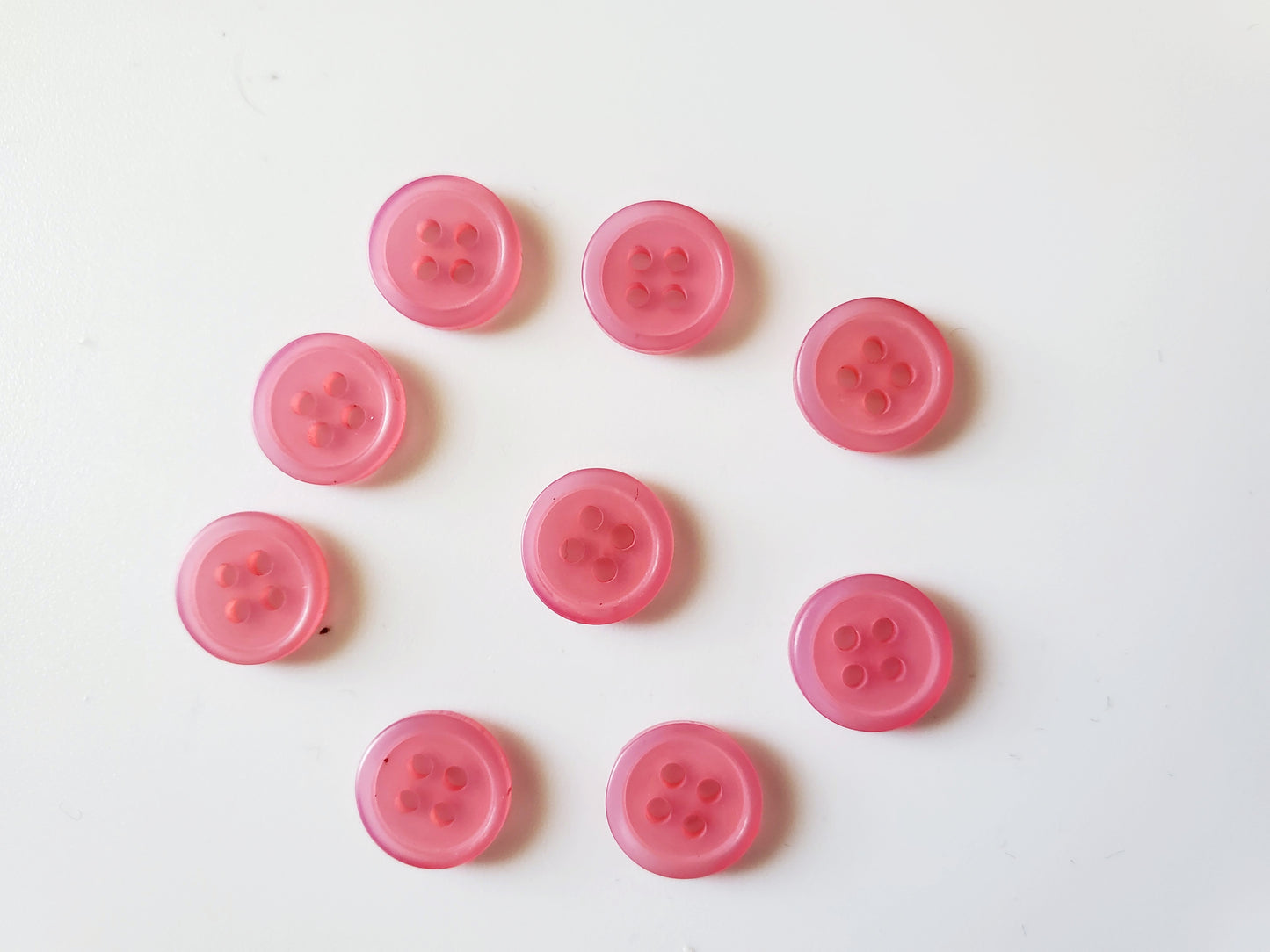 Small Pink Round 4-Holed Buttons, Size 10mm, 1cm, Plastic, QTY9