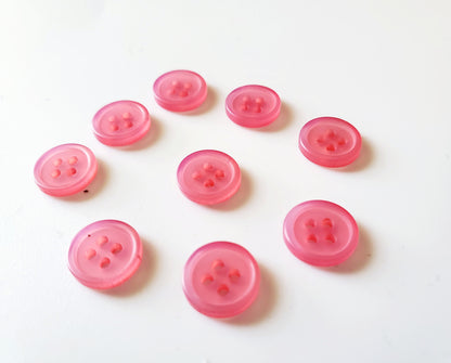 Small Pink Round 4-Holed Buttons, Size 10mm, 1cm, Plastic, QTY9