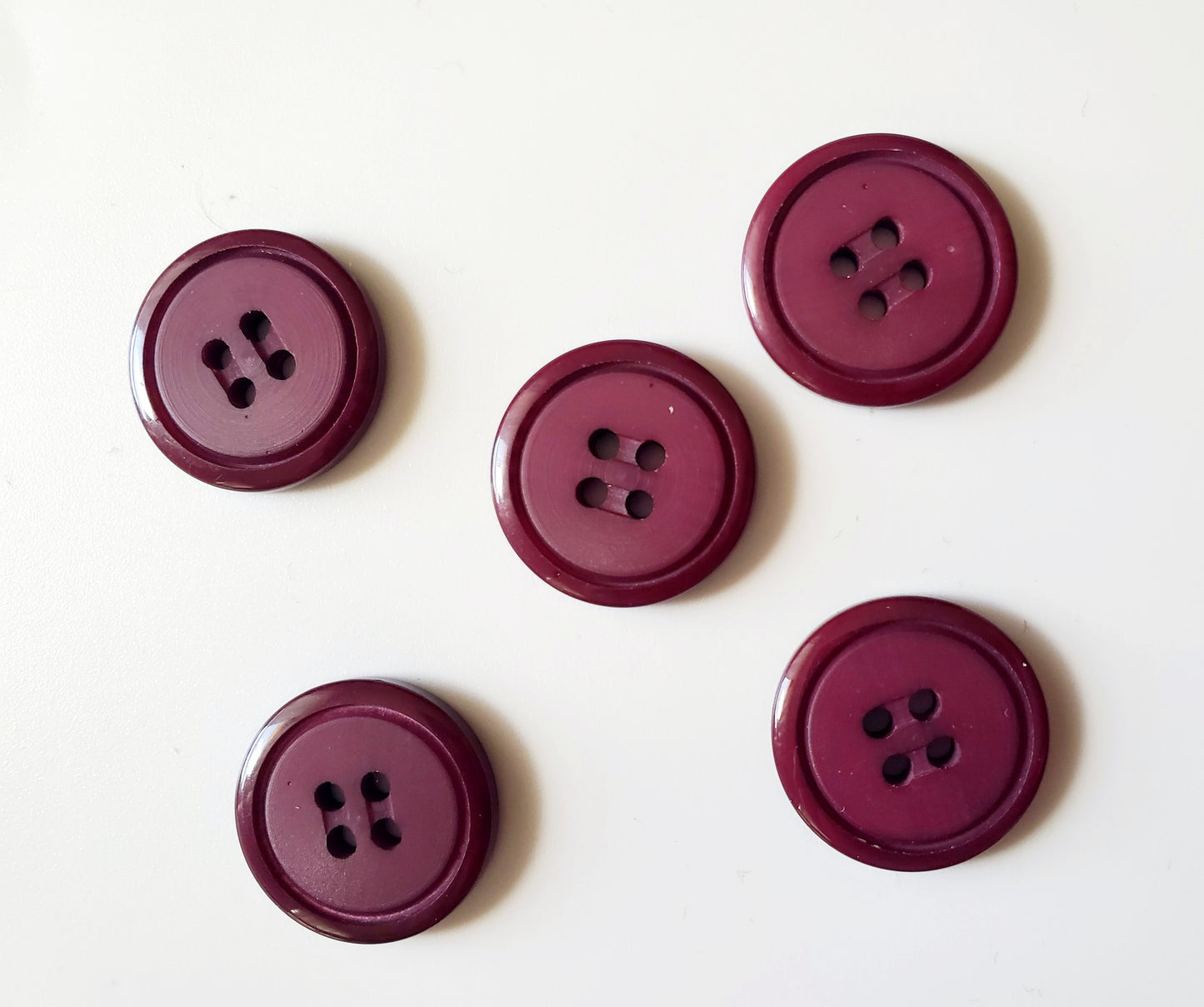 Burgundy Round 4-Holed Sewing Buttons, Size 20mm, 2cm, Plastic QTY 5