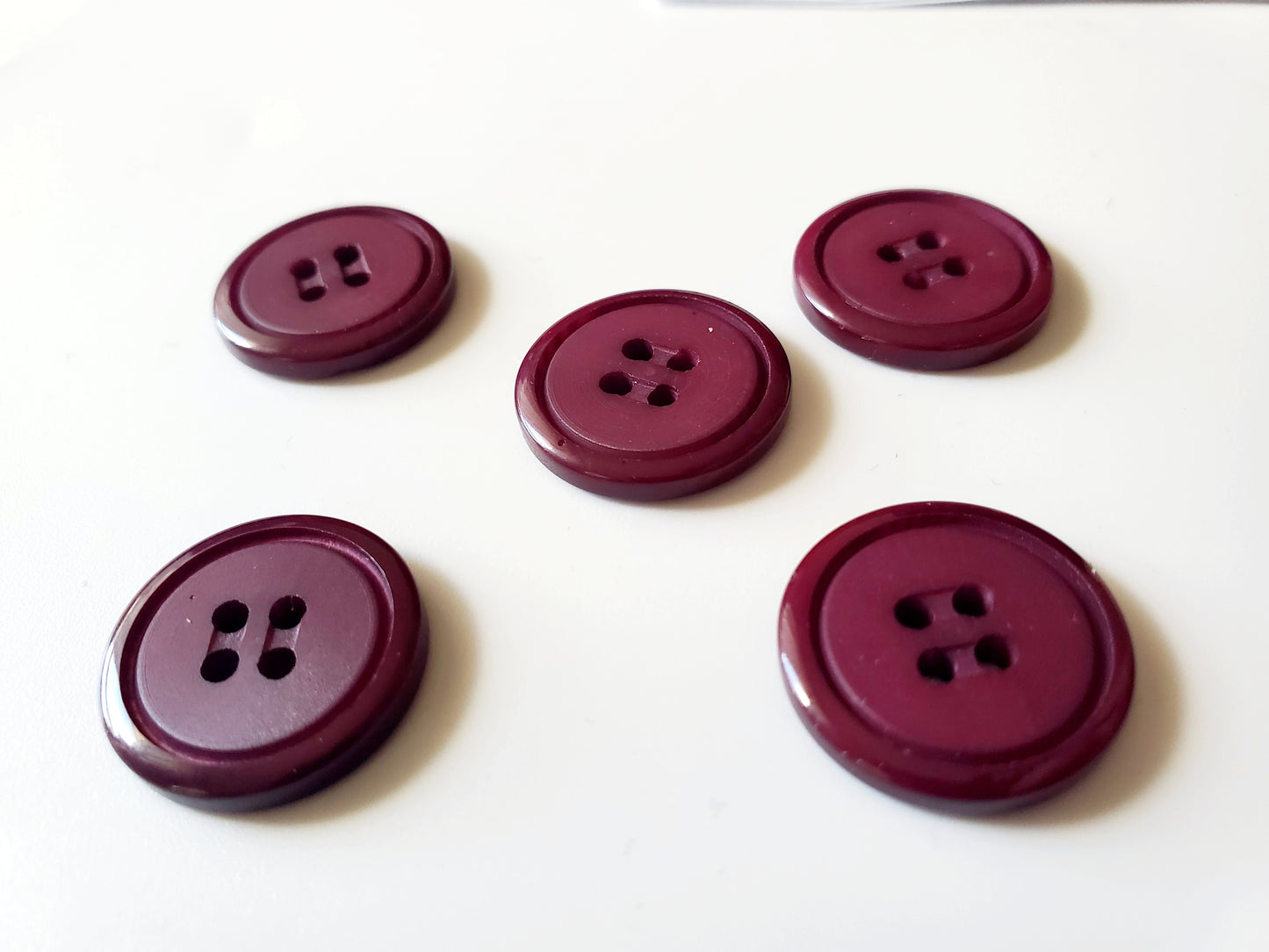 Burgundy Round 4-Holed Sewing Buttons, Size 20mm, 2cm, Plastic QTY 5