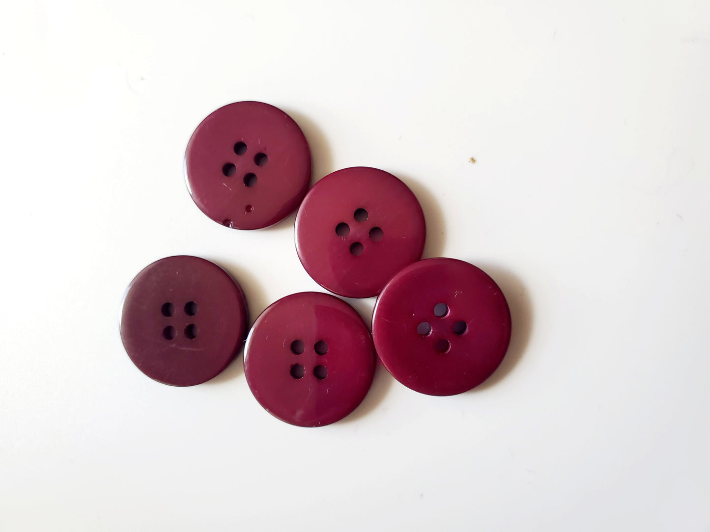 Burgundy Round 4-Holed Sewing Buttons, Size 20mm, 2cm, Plastic QTY 5