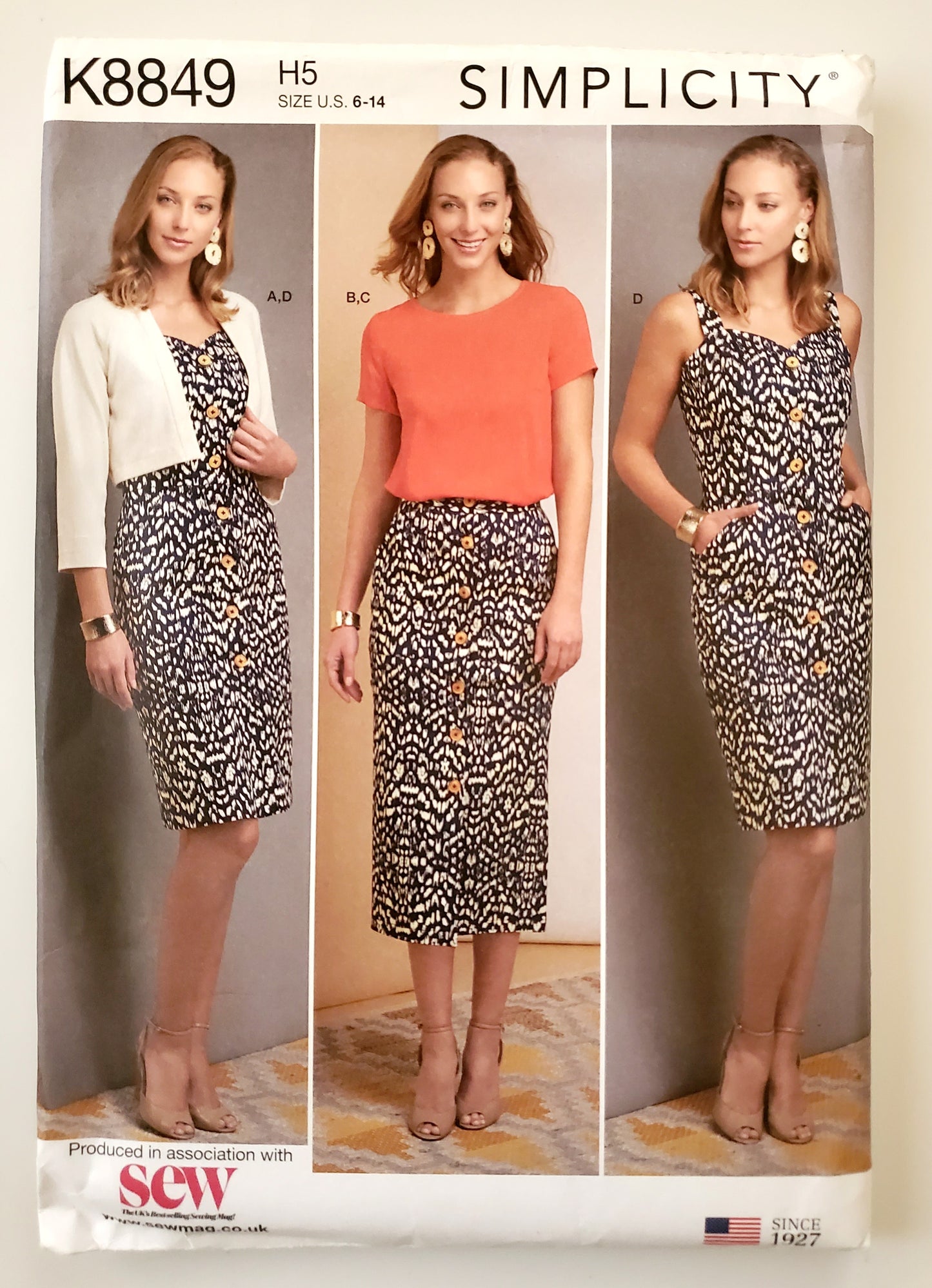 SIMPLICITY Sewing Pattern K8849, Dress, Skirt, Top, Jacket, Size 6-14