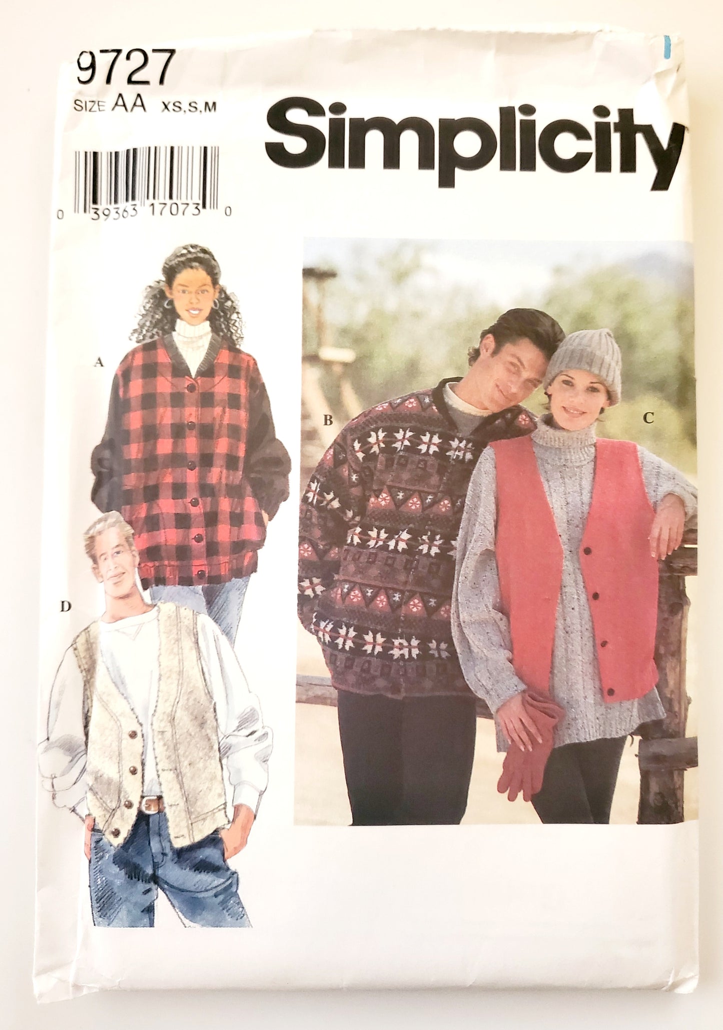 SIMPLICITY Sewing Pattern 9727, Unisex, Men's, Women's, Teens, Jacket & Vest, Ribbed Knit Collar, Unlined Jacket, Size XS-M