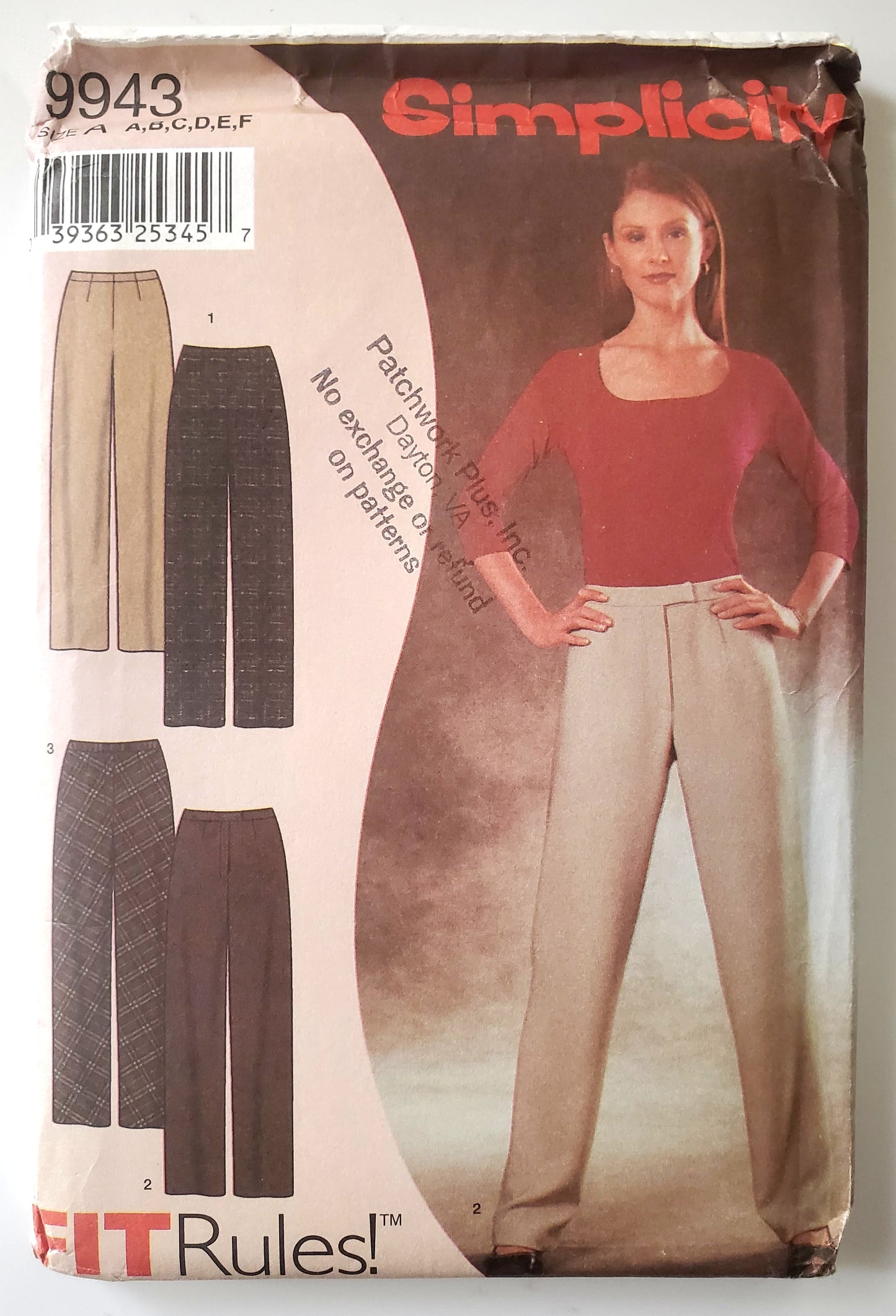 SIMPLICITY Sewing Pattern 9943, Pants, Fit Rules, Straight Leg Pants, Size 6-16