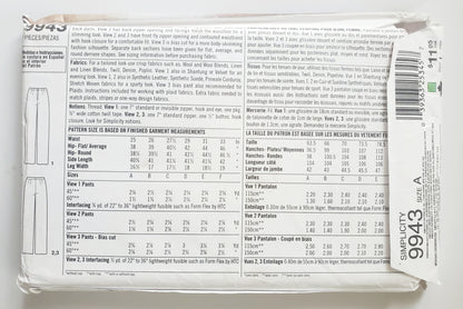 SIMPLICITY Sewing Pattern 9943, Pants, Fit Rules, Straight Leg Pants, Size 6-16