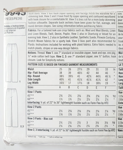 SIMPLICITY Sewing Pattern 9943, Pants, Fit Rules, Straight Leg Pants, Size 6-16