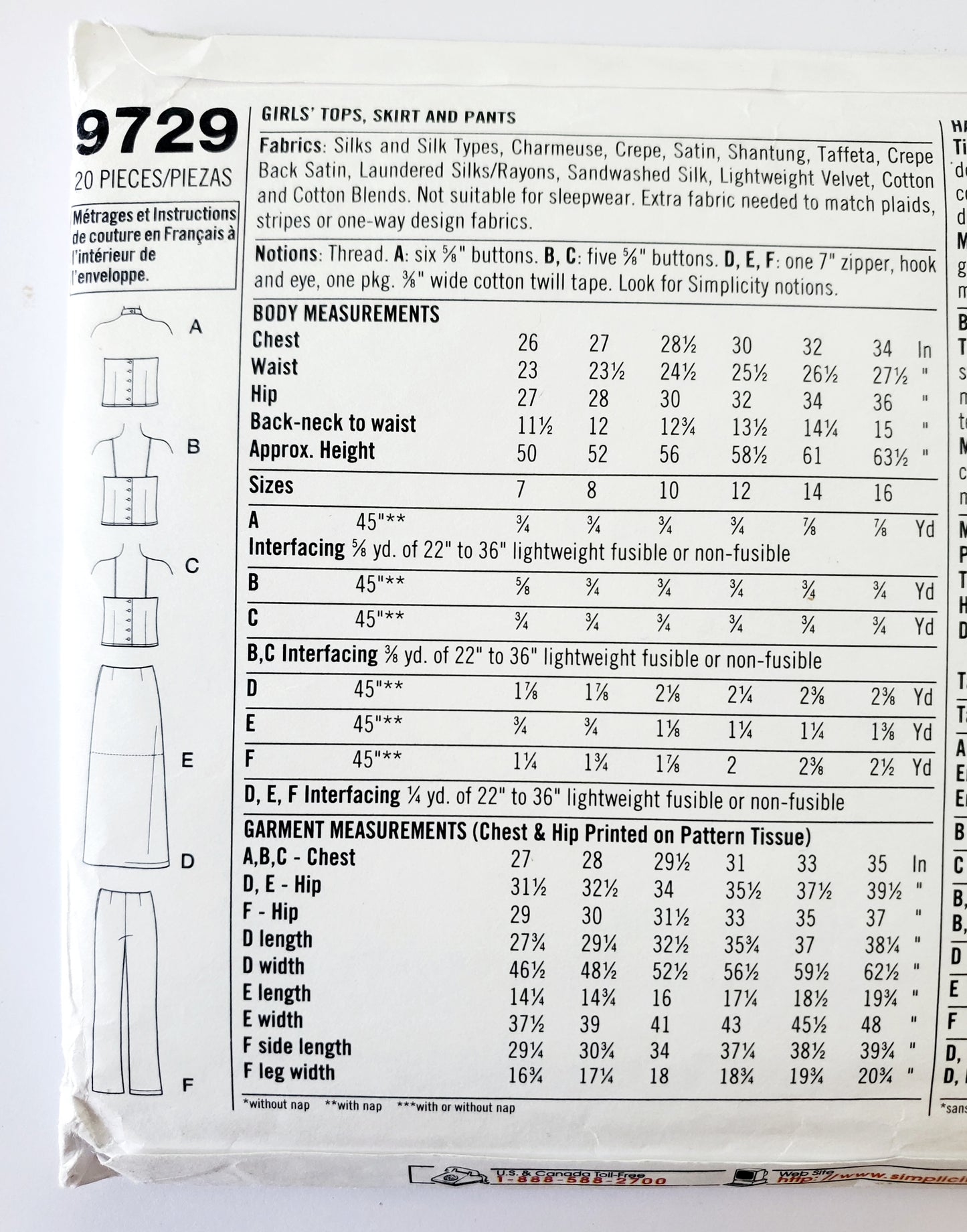 SIMPLICITY Sewing Pattern 9729, Kids, Teens, Girls, Tops, Skirts, Pants, Dance Outfit, Performance Outfit, Special Occasion, Size 7-16