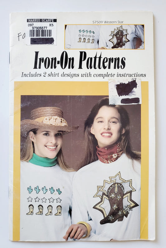 Vintage Iron on Patterns Booklet - Western Star - Cactus, Stars, Cowgirl Boots