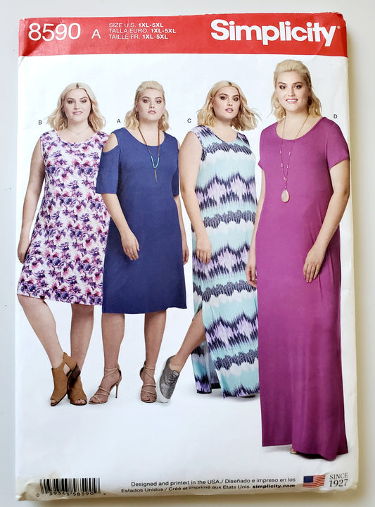 SIMPLICITY Sewing Pattern 8590, Dress, Knit Dress, Plus Size, Size 22-40