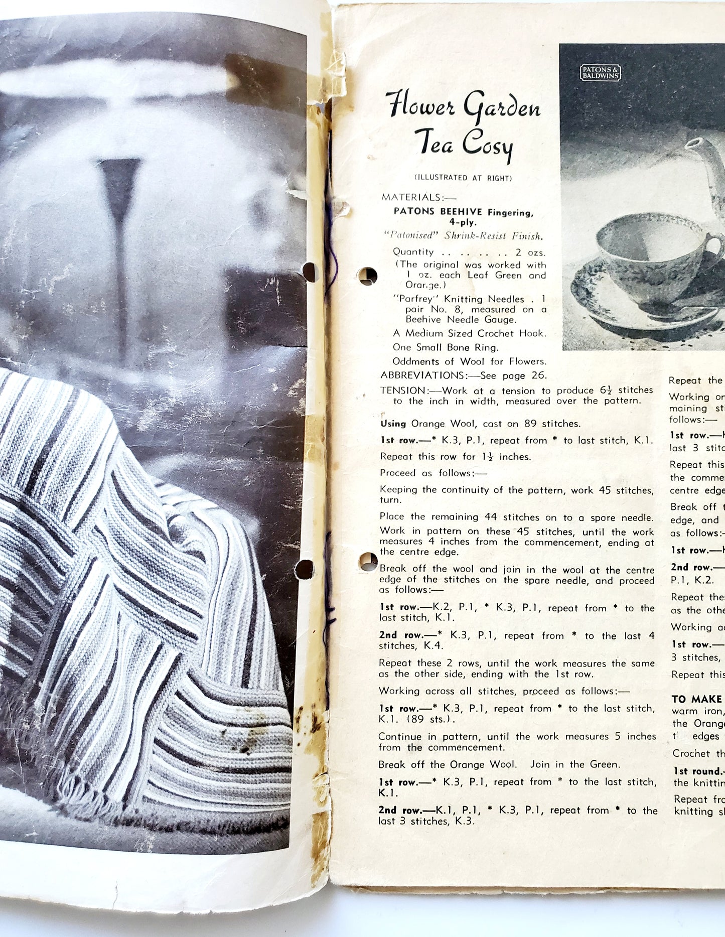 Vintage 1950's Patons Knitting Book No. 252. Tea Cozy Lampshade Bag Toy Rugs