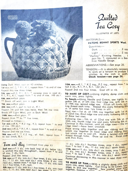 Vintage 1950's Patons Knitting Book No. 252. Tea Cozy Lampshade Bag Toy Rugs