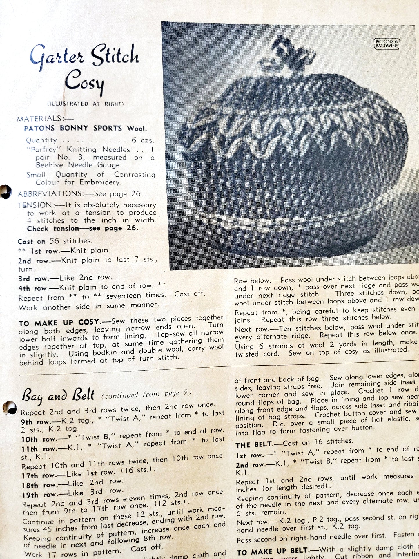 Vintage 1950's Patons Knitting Book No. 252. Tea Cozy Lampshade Bag Toy Rugs