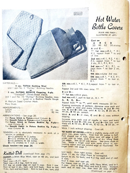 Vintage 1950's Patons Knitting Book No. 252. Tea Cozy Lampshade Bag Toy Rugs