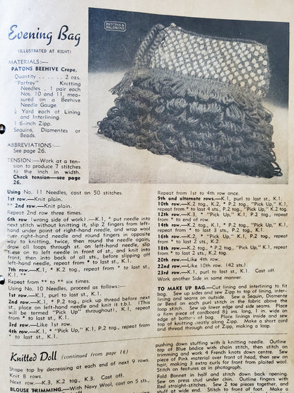 Vintage 1950's Patons Knitting Book No. 252. Tea Cozy Lampshade Bag Toy Rugs