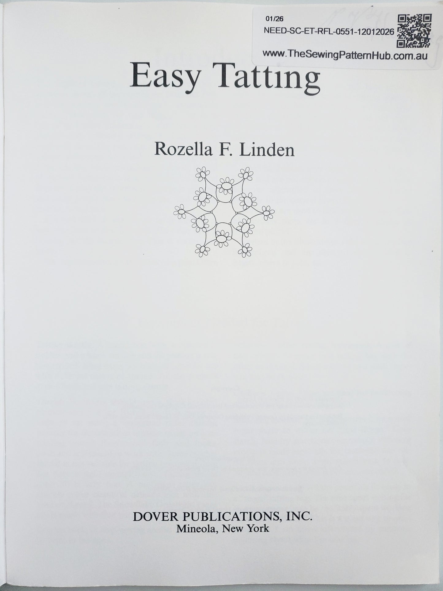 EASY TATTING - Rozella F. Linden, Dover Needlework Series, Original Vintage Book