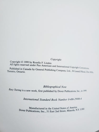 EASY TATTING - Rozella F. Linden, Dover Needlework Series, Original Vintage Book